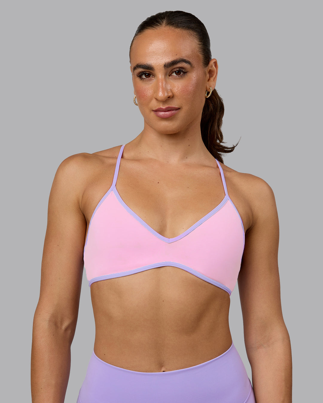 Woman wearing Ambience Sports Bra - Pale Pink-Pale Lilac - view 2