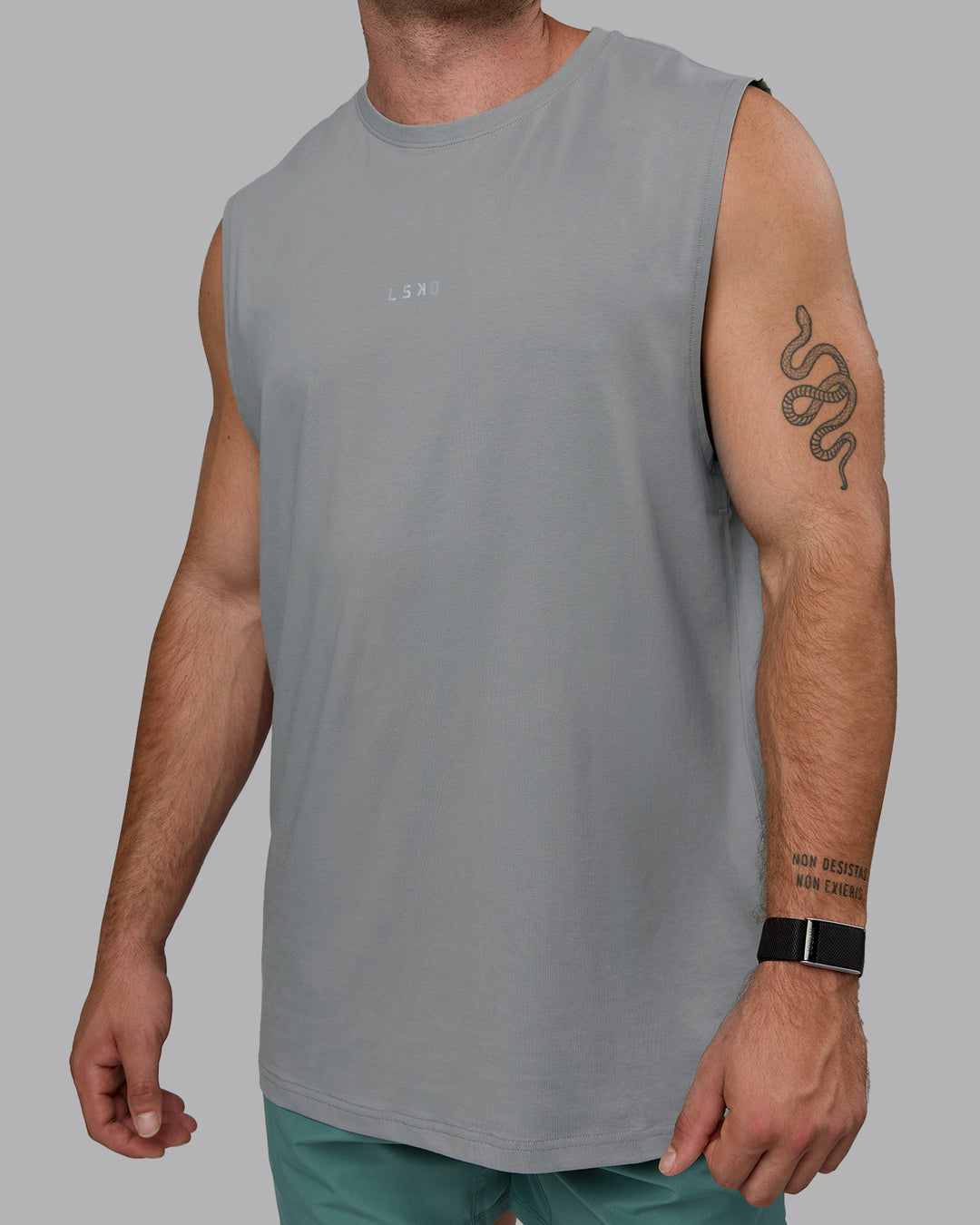 Man wearing Base FLXCotton Tank - Circular Grey - view 6