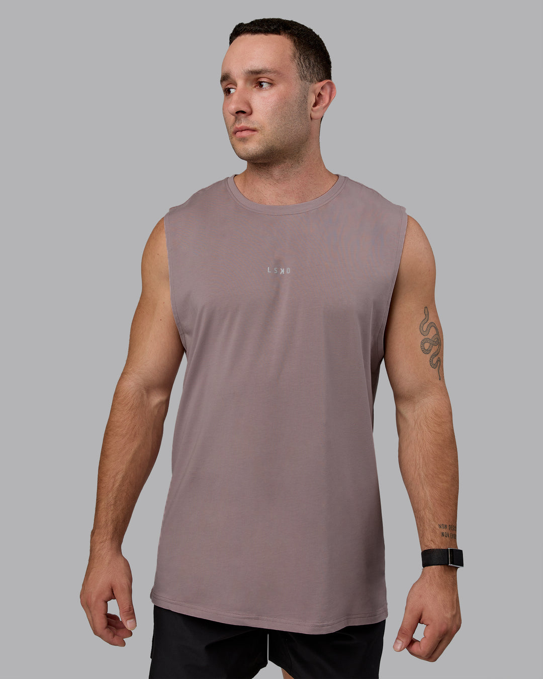Man wearing Base FLXCotton Tank - Greyish Purple - view 1