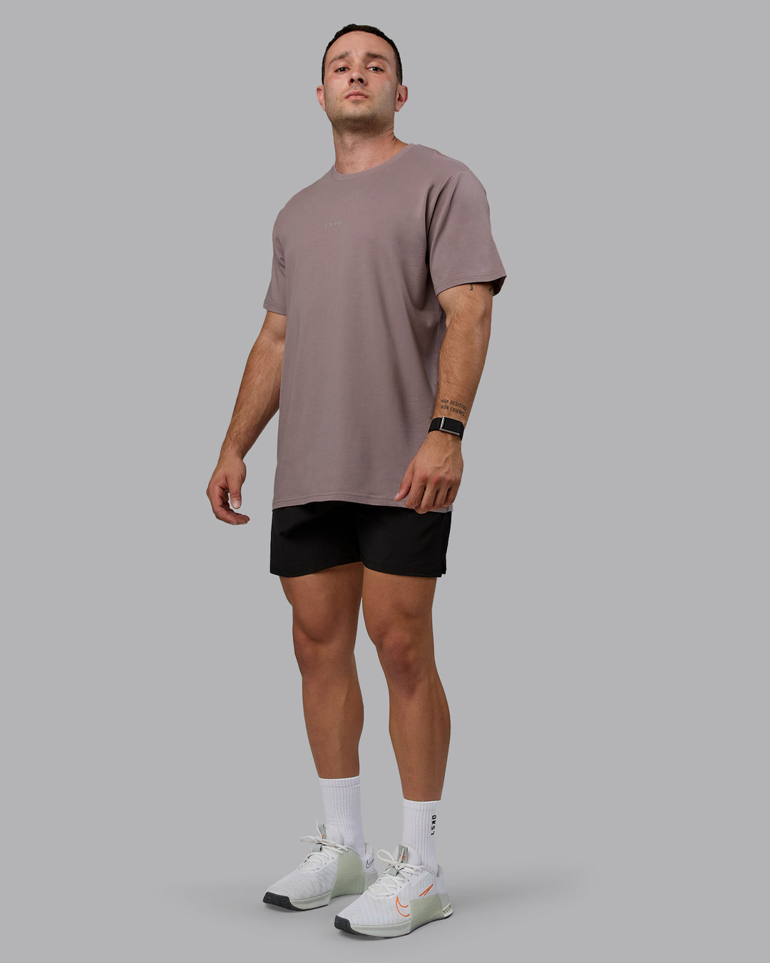 Man wearing Base FLXCotton Tee - Greyish Purple - view 4