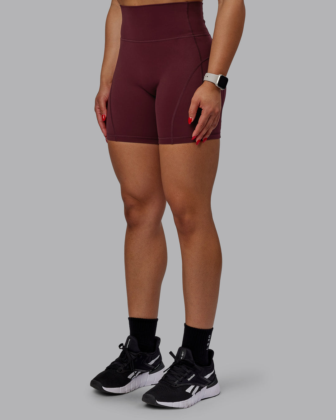 Woman wearing Bend Ultra High-Rise 6" Short - Dark Cherry - view 6