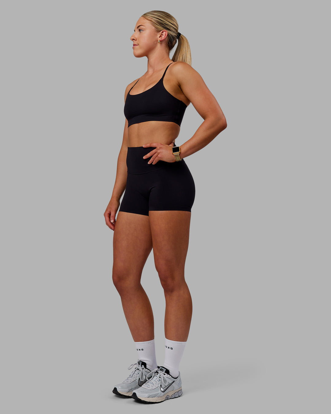 Woman wearing Bonded Sports Bra - Black - view 3
