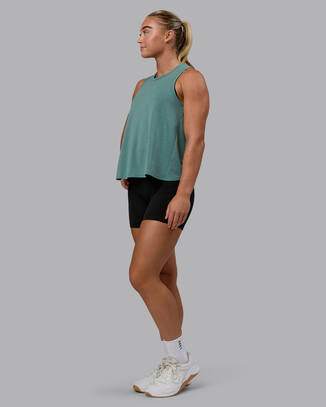 Woman wearing Breeze Training Tank - Sagebrush - view 4