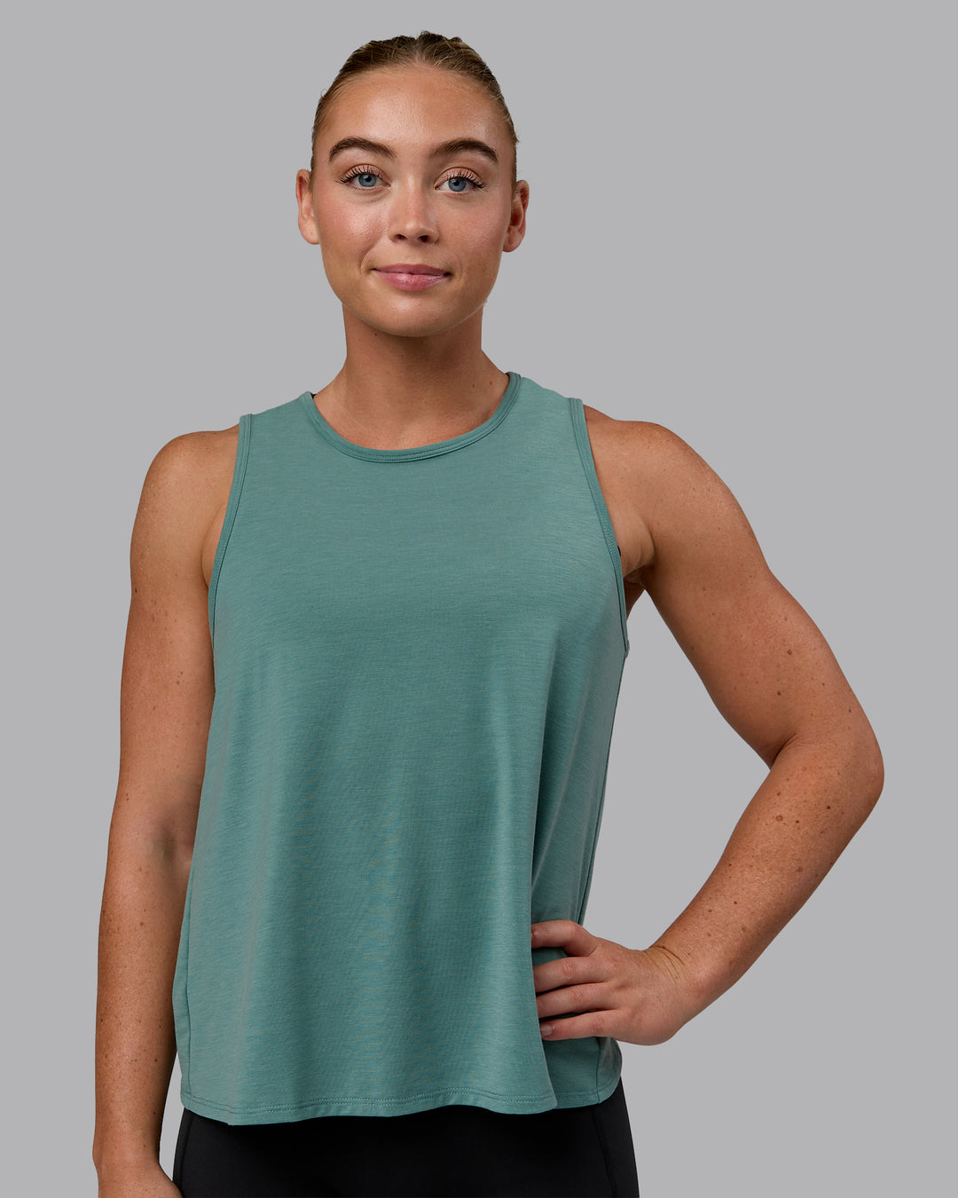 Woman wearing Breeze Training Tank - Sagebrush - view 3