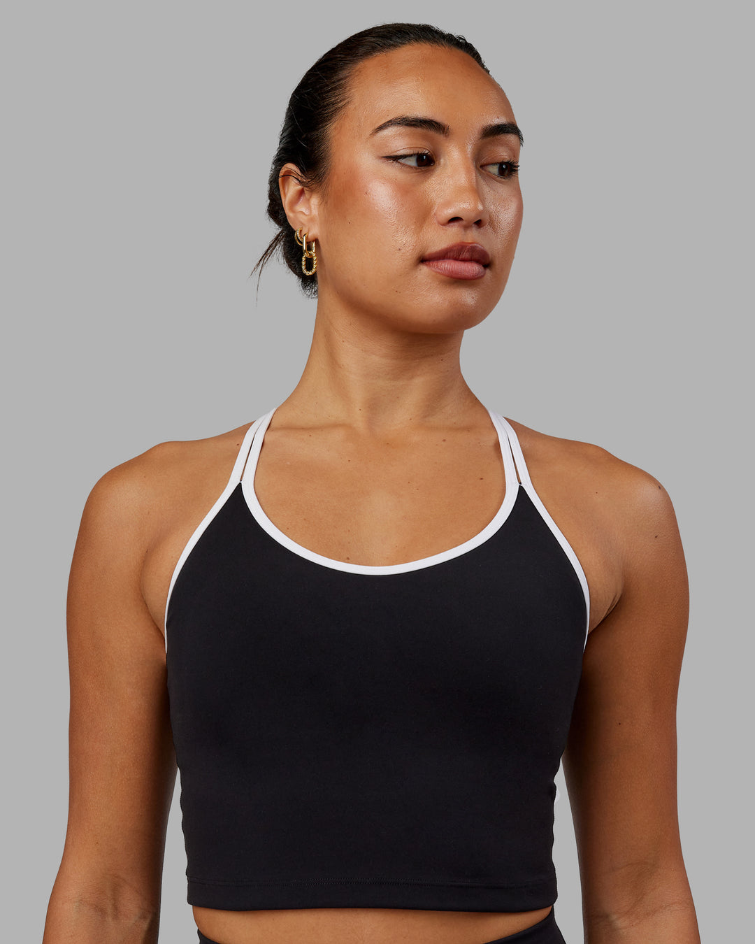 Woman wearing Contrast Active Shelf Bra Tank - Black-White - view 1