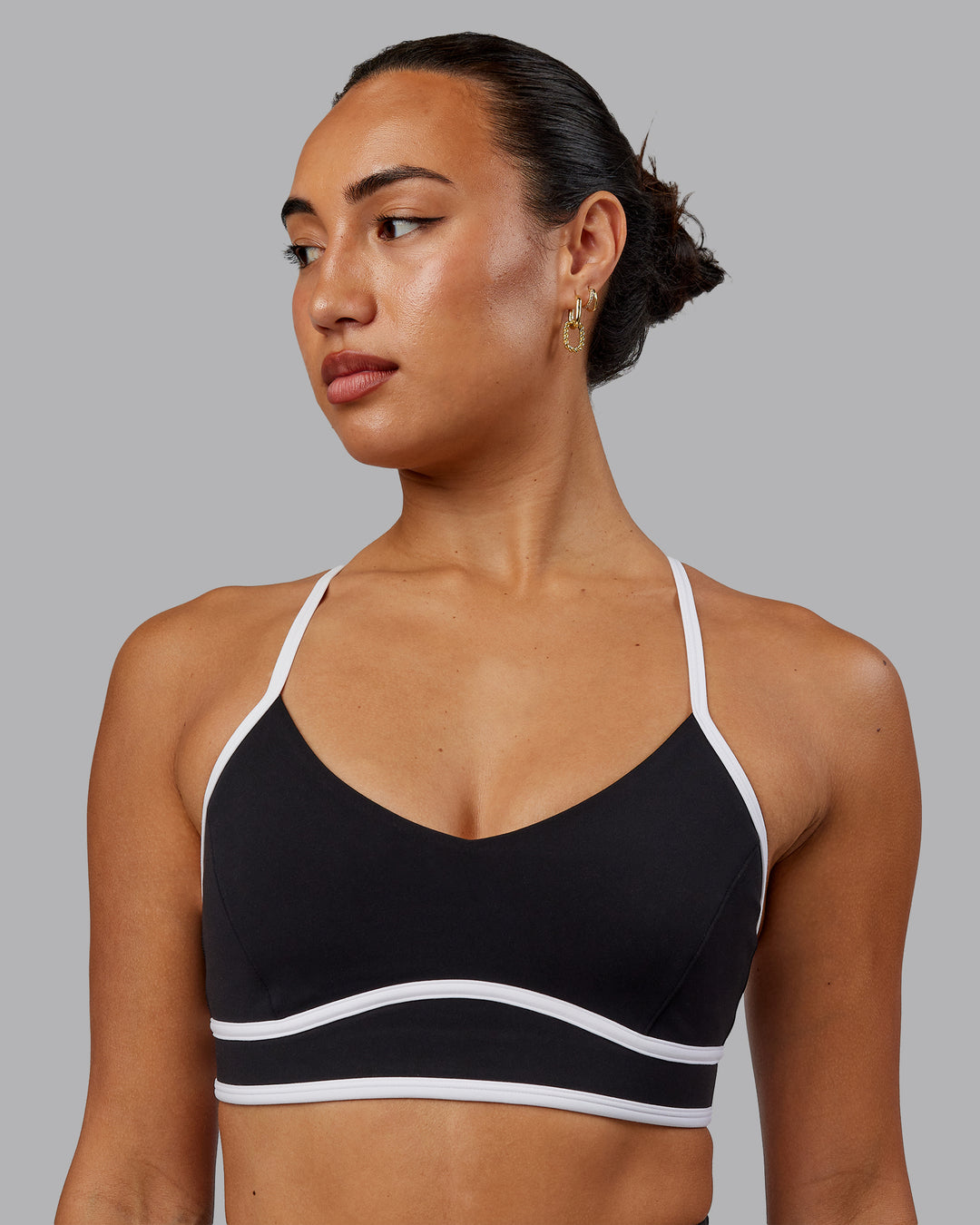 Woman wearing Contrast Sports Bra - Black-White - view 3