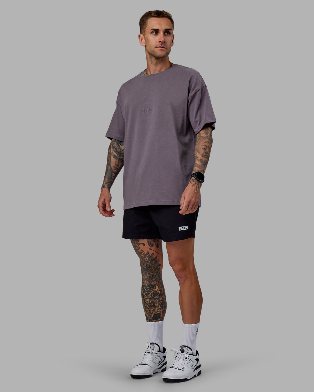 Man wearing Daily 5" Shorts - Black-White - view 3