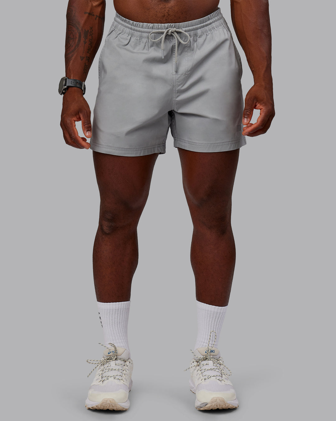 Man wearing Daily 5" Shorts - Circular Grey - view 5