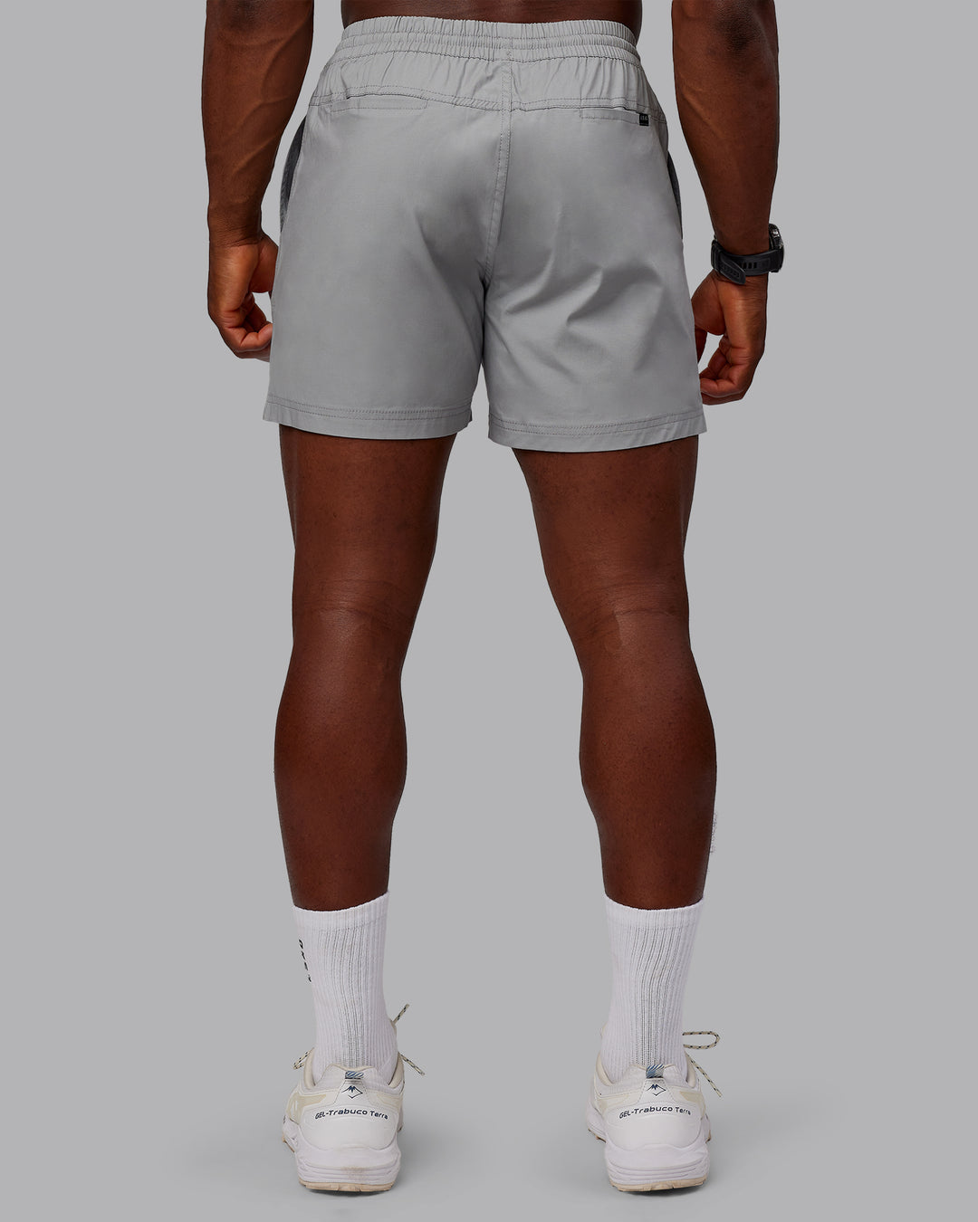 Man wearing Daily 5" Shorts - Circular Grey - view 4