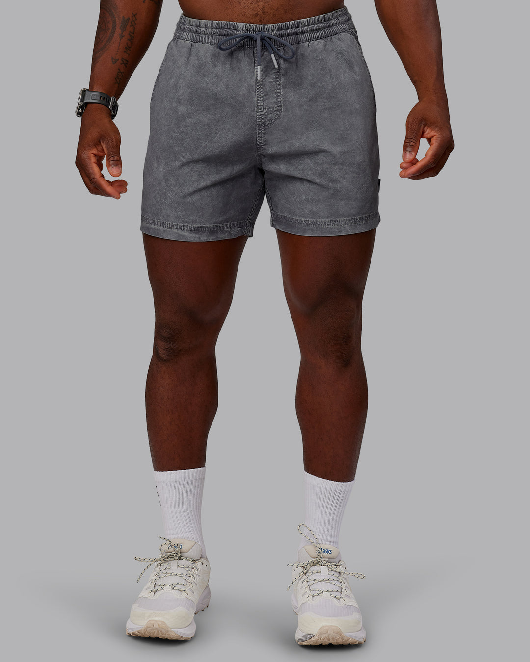 Man wearing Washed Daily 5" Shorts - Circular Grey - view 3