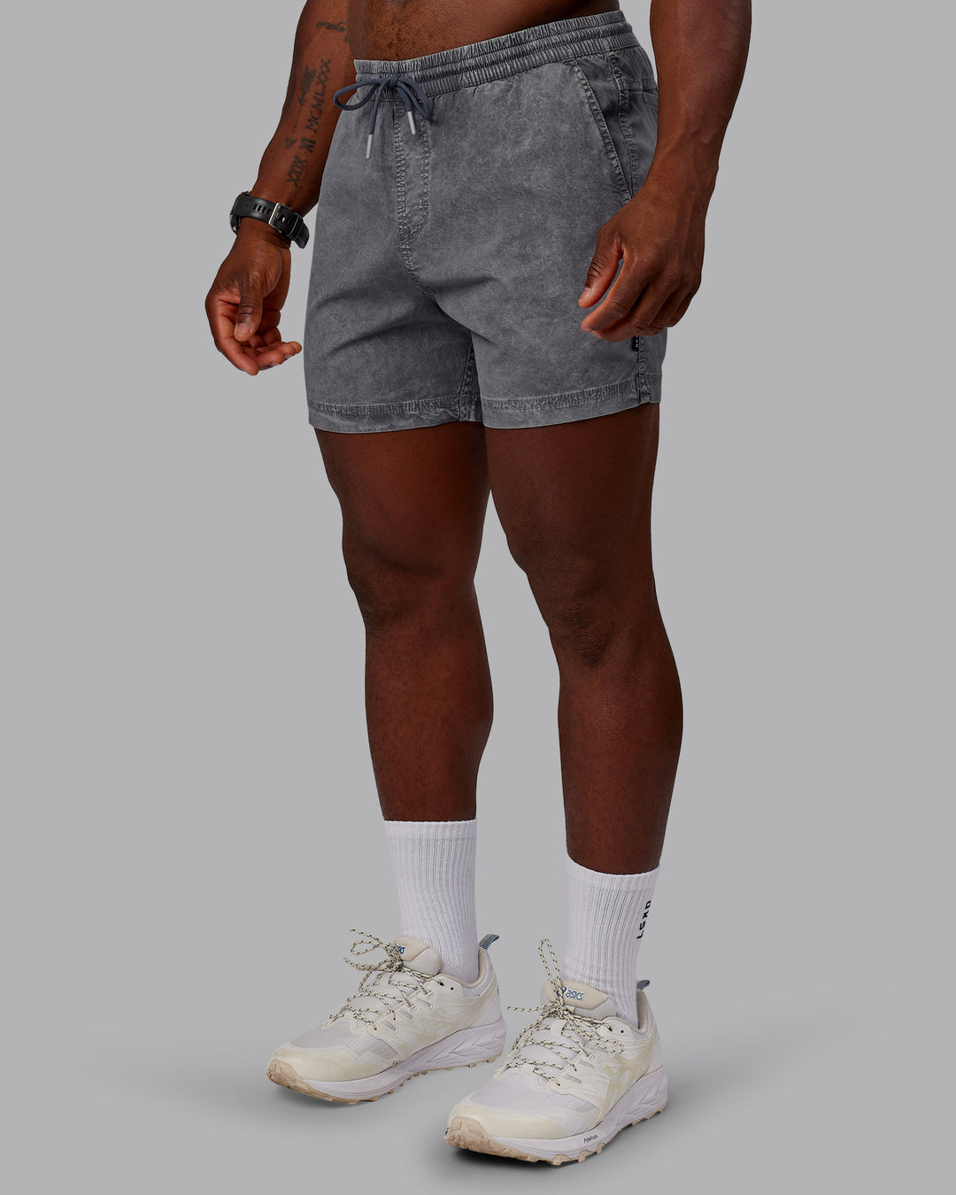 Man wearing Washed Daily 5" Shorts - Circular Grey - view 6