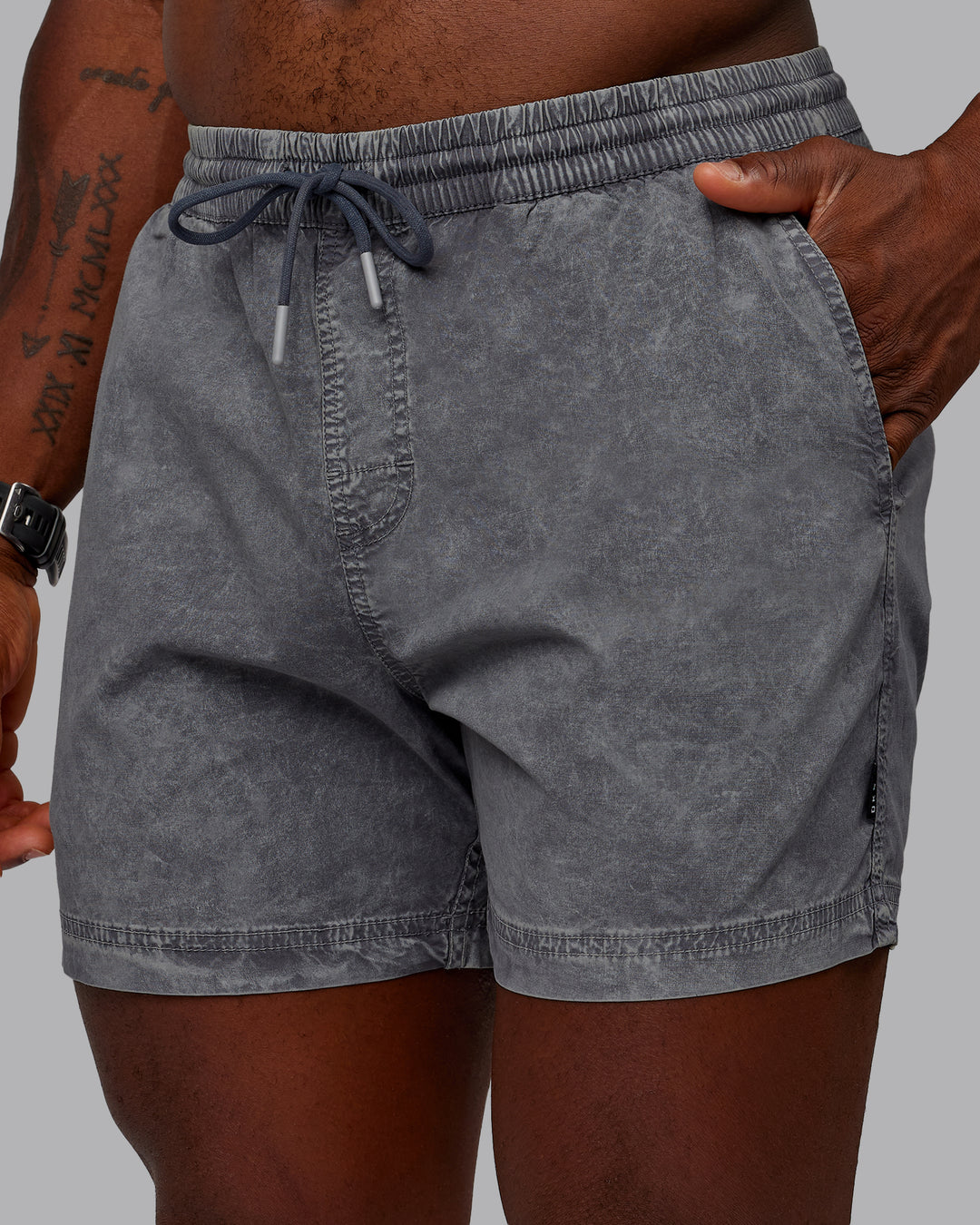 Man wearing Washed Daily 5" Shorts - Circular Grey - view 1