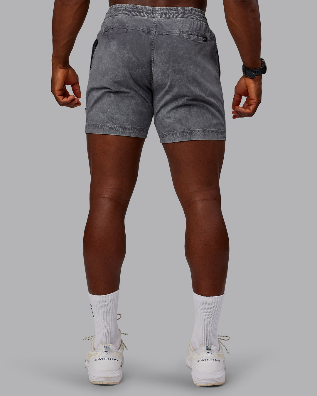 Man wearing Washed Daily 5" Shorts - Circular Grey - view 4