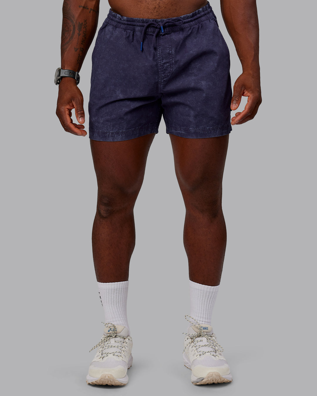 Man wearing Washed Daily 5" Shorts - Midnight Blue - view 1