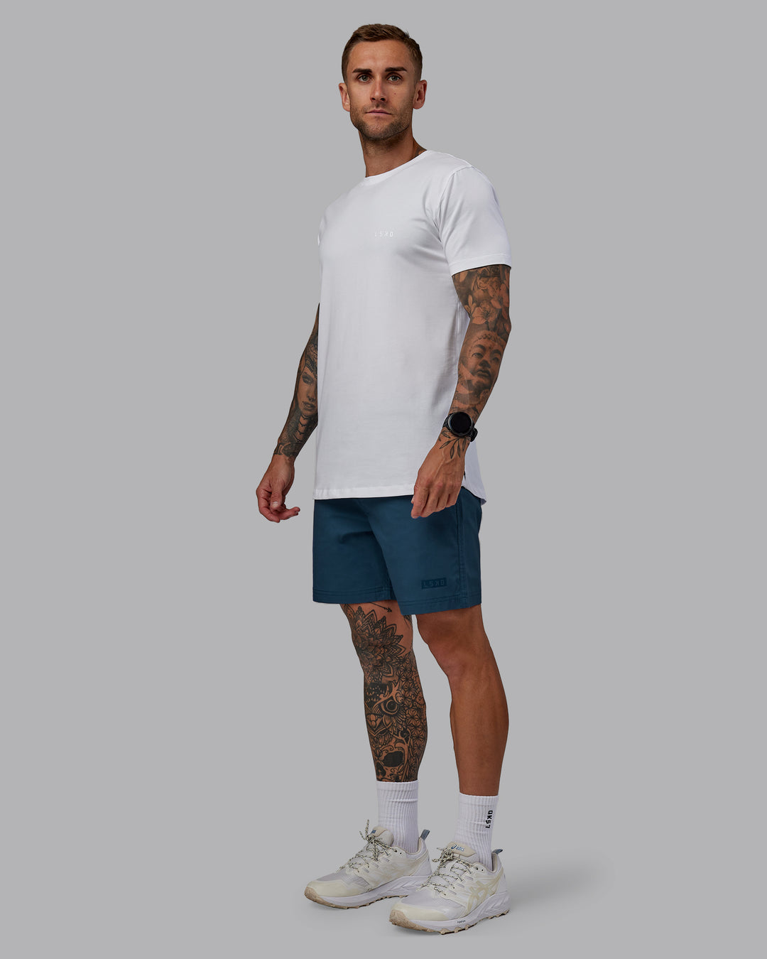 Man wearing Daily 7" Shorts - Indigo - view 2