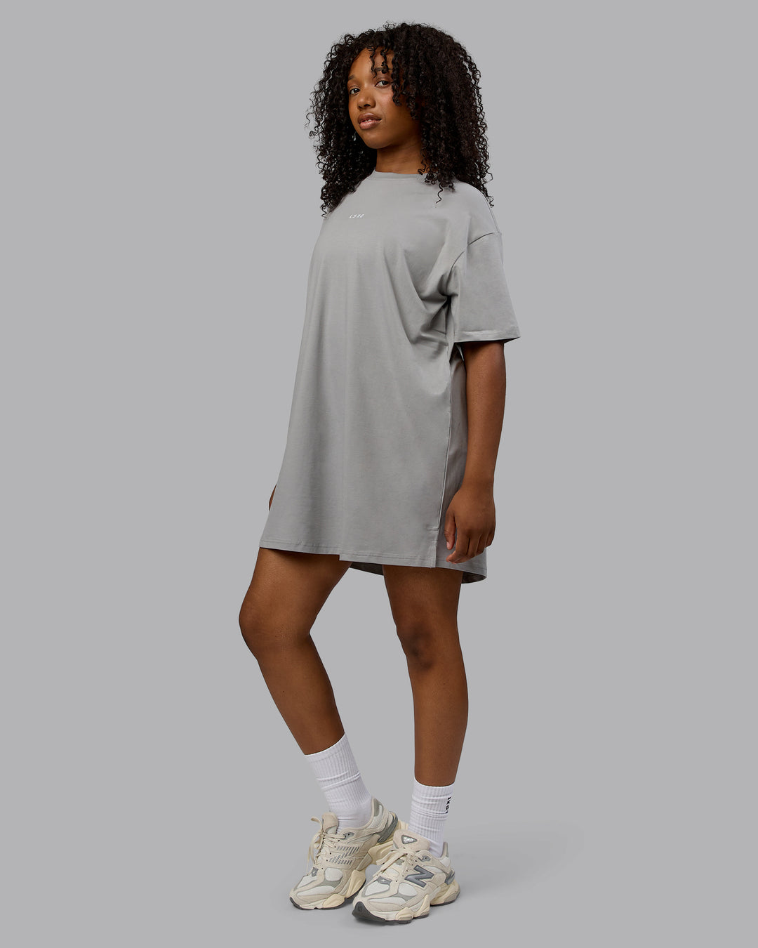 Woman wearing Daily FLXCotton Oversized Dress - Circular Grey - view 5