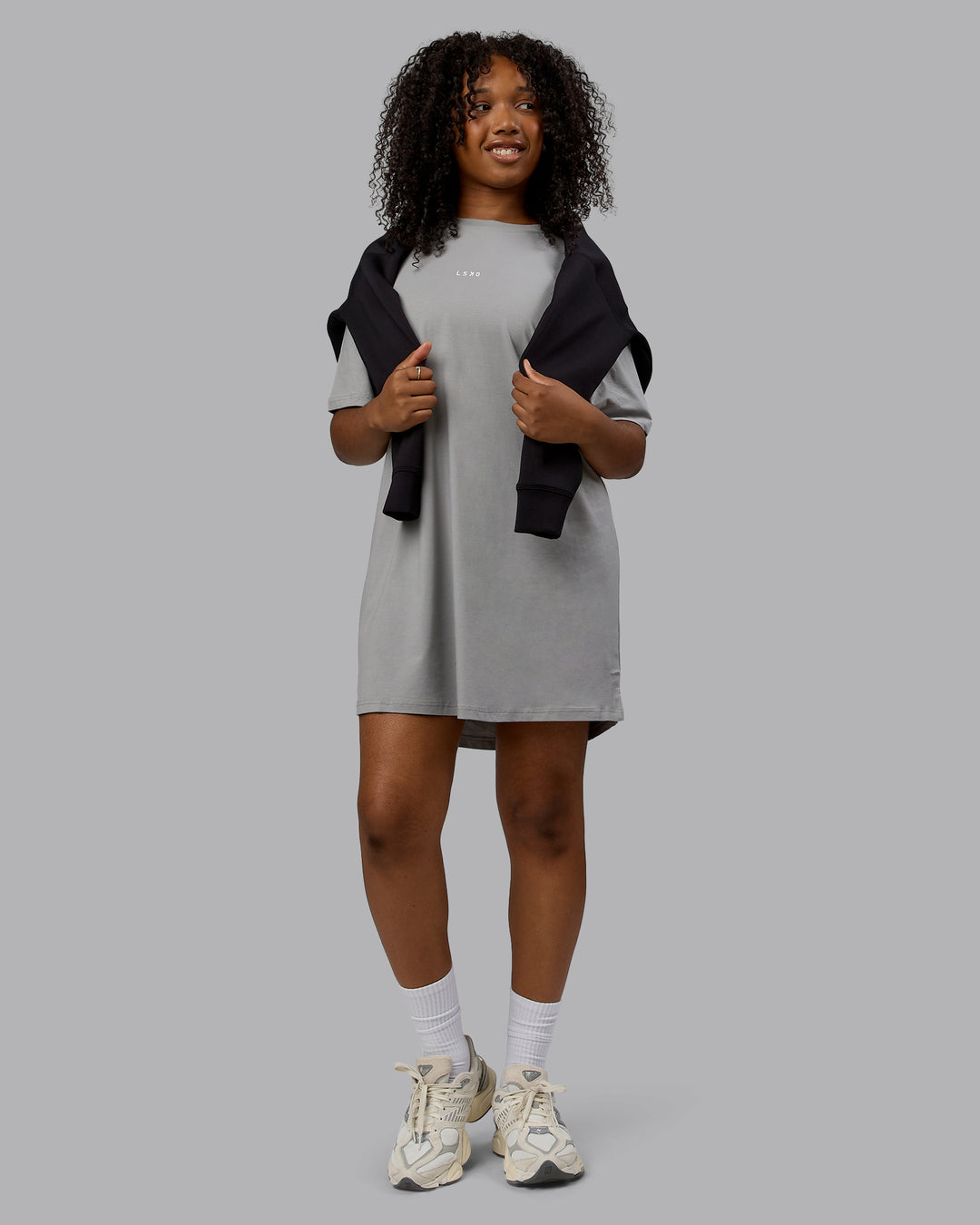 Woman wearing Daily FLXCotton Oversized Dress - Circular Grey - view 3