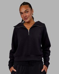 Woman wearing Elevate SoftTouch 1/2 Zip Sweater - Black-Black | Thumbnail Index: 0