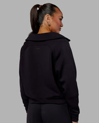 Woman wearing Elevate SoftTouch 1/2 Zip Sweater - Black-Black | Thumbnail Index: 2