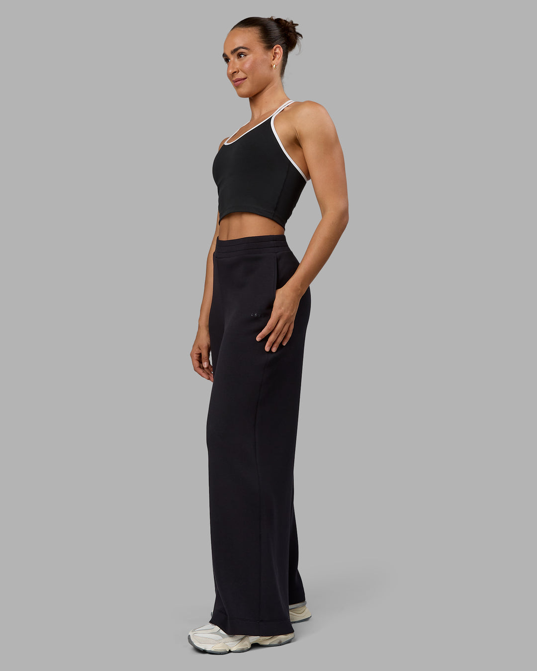 Woman wearing Elevate SoftTouch Wide Leg Pants - Black-Black - view 2