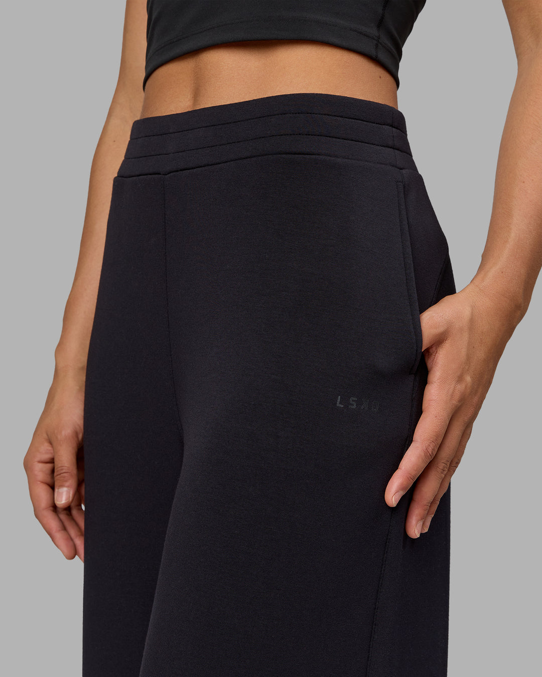 Woman wearing Elevate SoftTouch Wide Leg Pants - Black-Black - view 6
