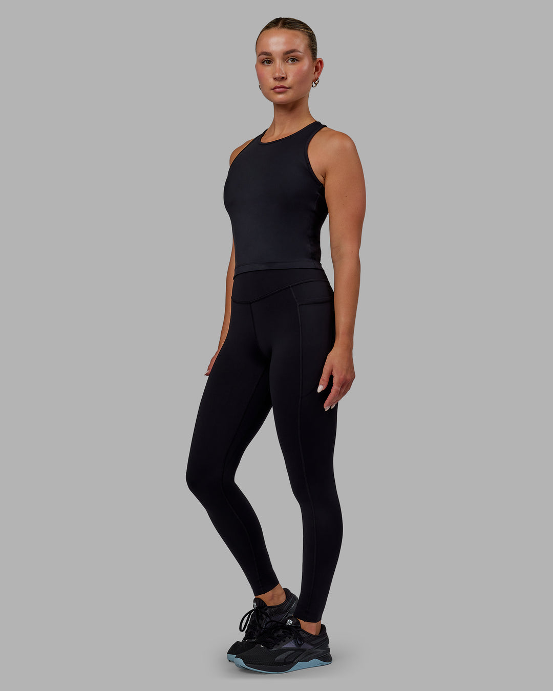 Woman wearing Elite High-Rise Full Length Legging Pockets - Black - view 8