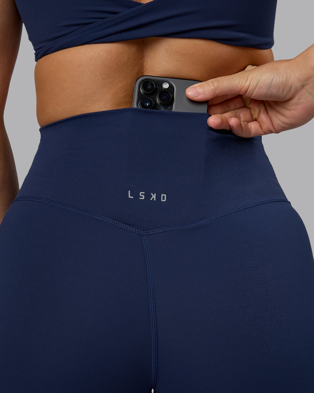 Woman wearing Elixir Ultra High-Rise Full Length Legging - Future Navy - view 6
