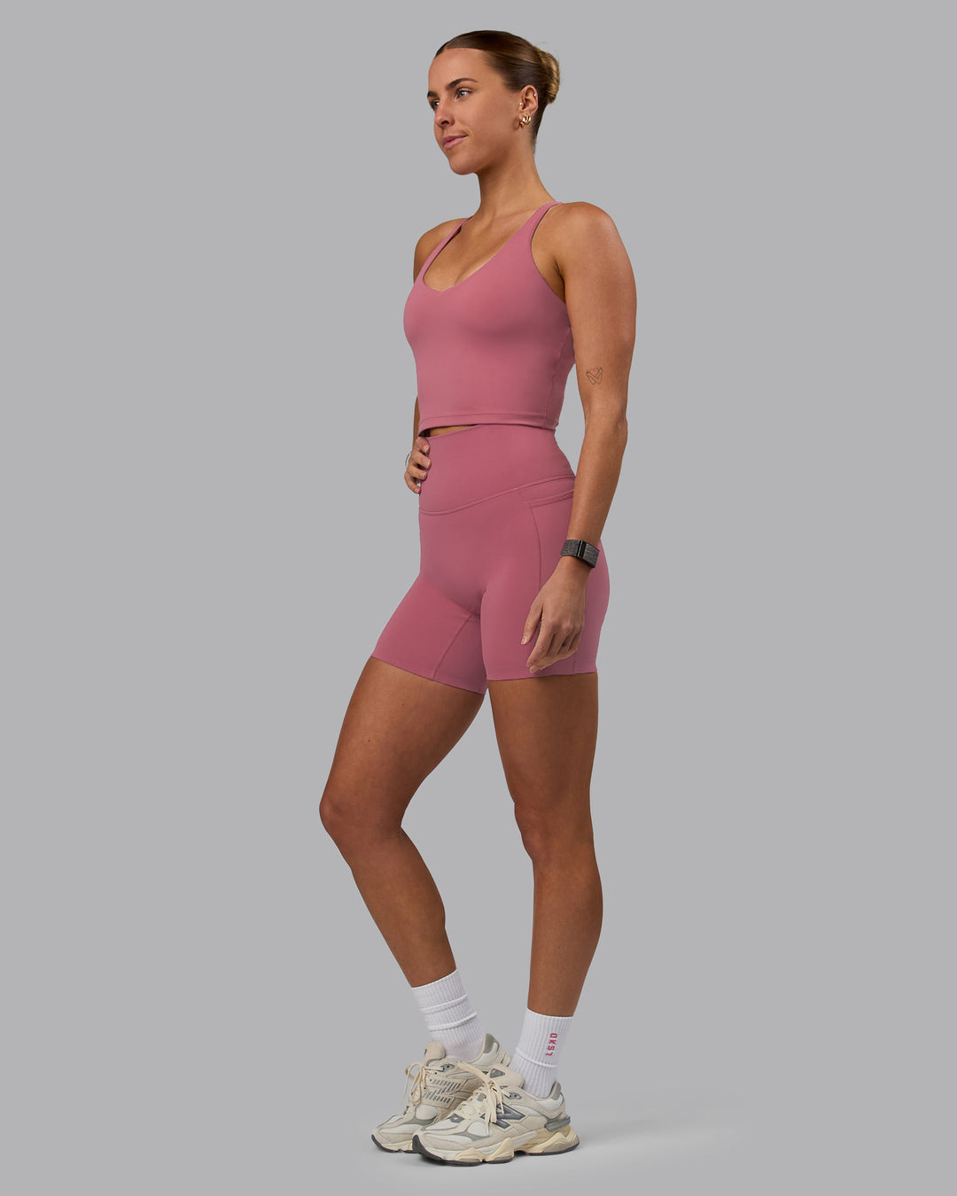 Woman wearing Elixir Ultra High-Rise 6" Short Pockets - Mauve Haze - view 3