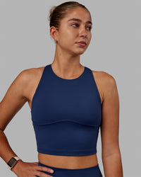 Woman wearing Enhance Shelf Bra Tank - Midnight Blue | Thumbnail Index: 4