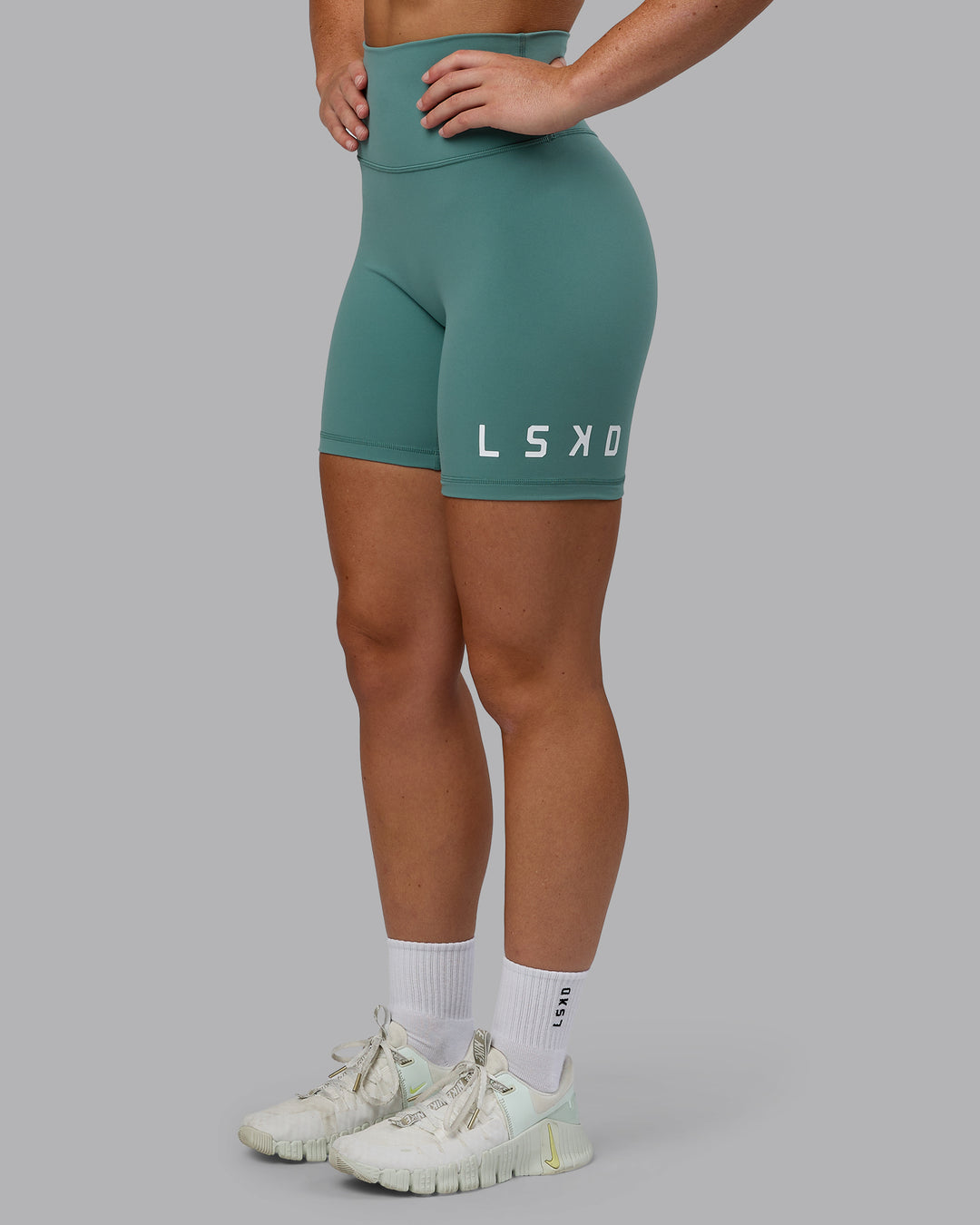 Woman wearing Evolved Ultra High-Rise 6" Short - Sagebrush-White - view 7