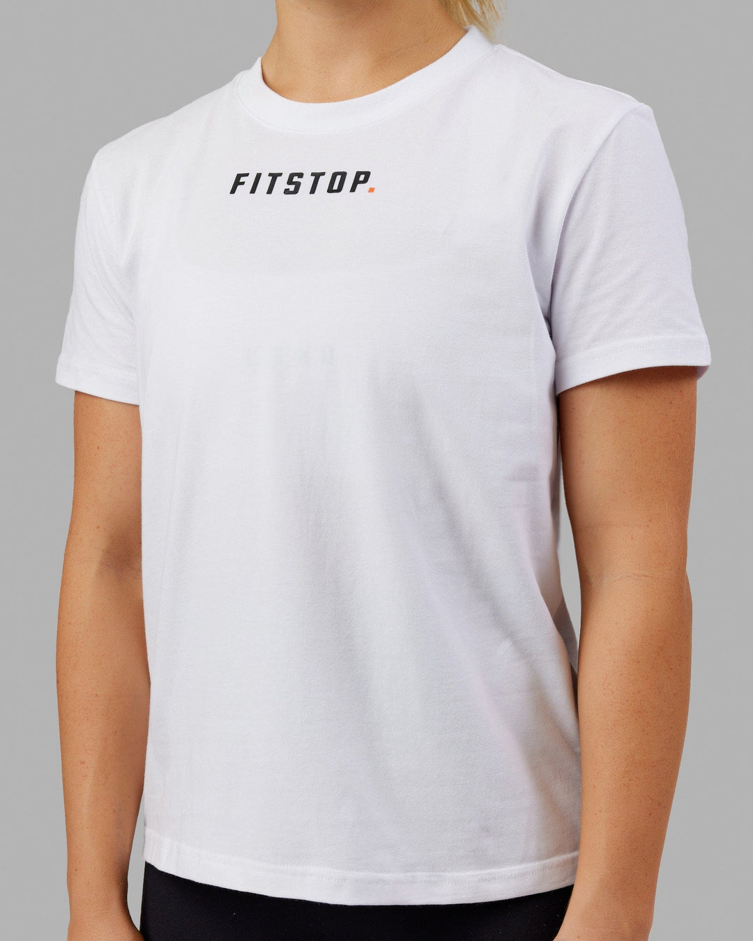 Woman wearing Fitstop Fast Tee - White - view 4