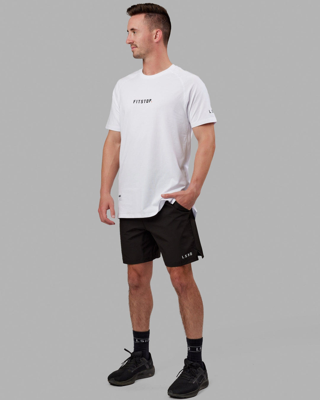 Man wearing Fitstop Optimal Tee - White - view 3