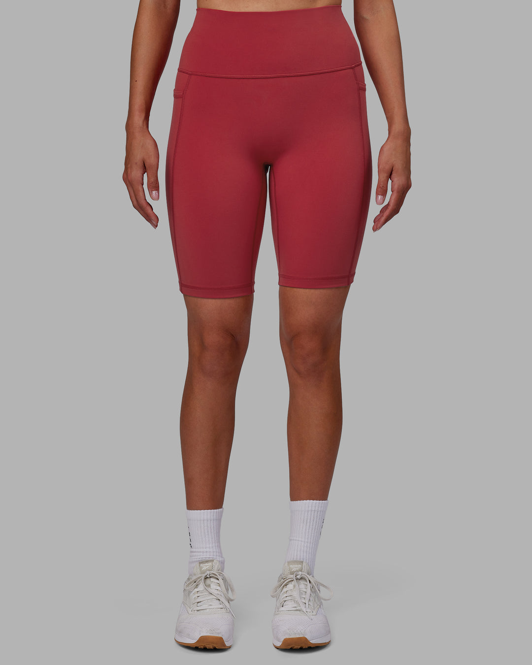 Woman wearing Fusion Ultra High-Rise 9" Short Pockets - Claret | Model:Blaize | Size:S - view 9