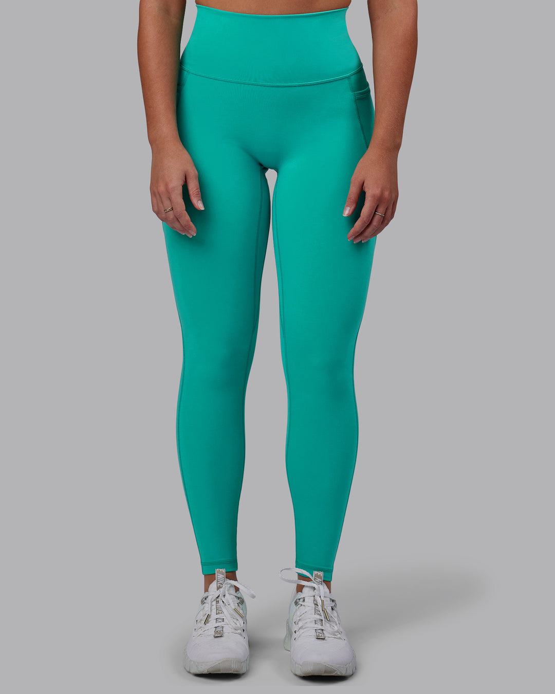 Woman wearing Fusion Ultra High-Rise Full Length Legging Pockets - Turquoise Tide | Model:Hannah | Size:S - view 8