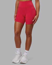 Woman wearing Fusion Ultra High-Rise 6" Short Pockets - Scarlet | Model:Demi | Size:S | Thumbnail Index: 6
