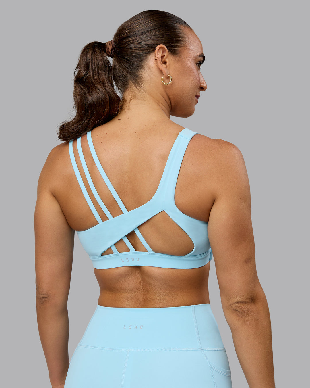 Woman wearing Galvanise Sports Bra - Crystal Blue - view 6