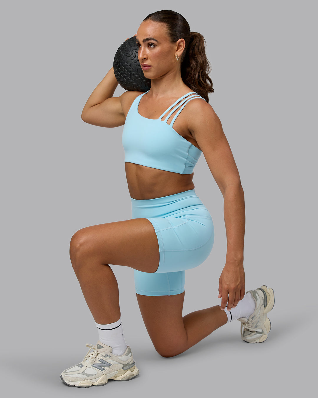 Woman wearing Galvanise Sports Bra - Crystal Blue - view 3