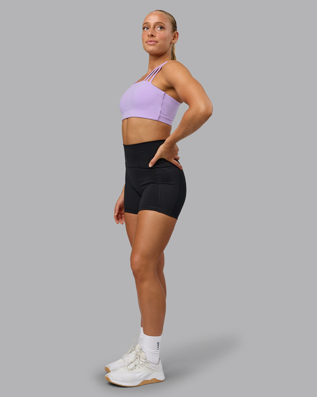 Woman wearing Galvanise Sports Bra - Pale Lilac - view 7