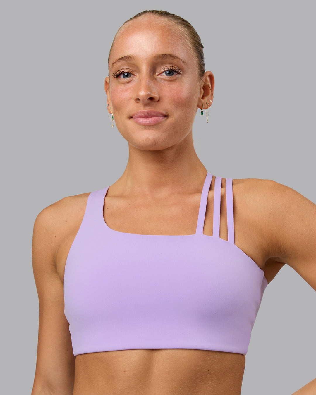 Woman wearing Galvanise Sports Bra - Pale Lilac - view 3
