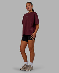 Woman wearing Go-To FLXCotton Oversized Tee - Dark Cherry | Thumbnail Index: 0