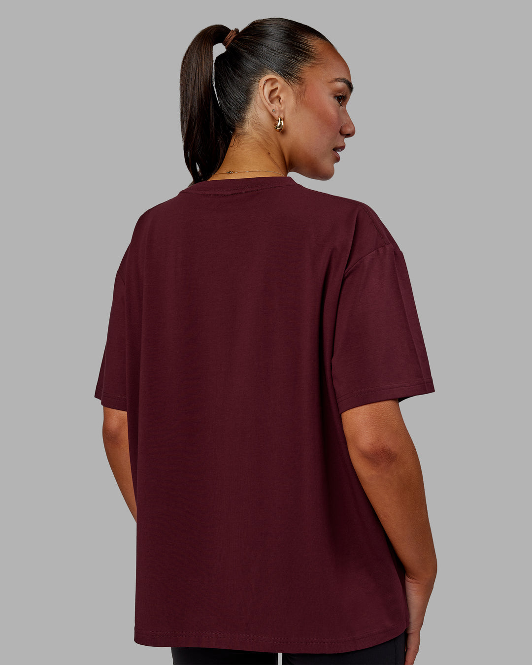 Woman wearing Go-To FLXCotton Oversized Tee - Dark Cherry - view 4