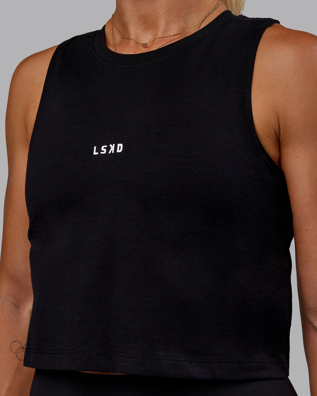 Woman wearing Go-To FLXCotton Tank - Black-White - view 3