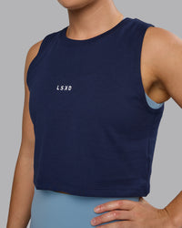 Woman wearing Go-To FLXCotton Tank - Future Navy-White | Thumbnail Index: 7