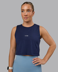 Woman wearing Go-To FLXCotton Tank - Future Navy-White | Thumbnail Index: 5