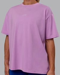 Woman wearing Go-To FLXCotton Oversized Tee - Light Violet-White | Thumbnail Index: 4