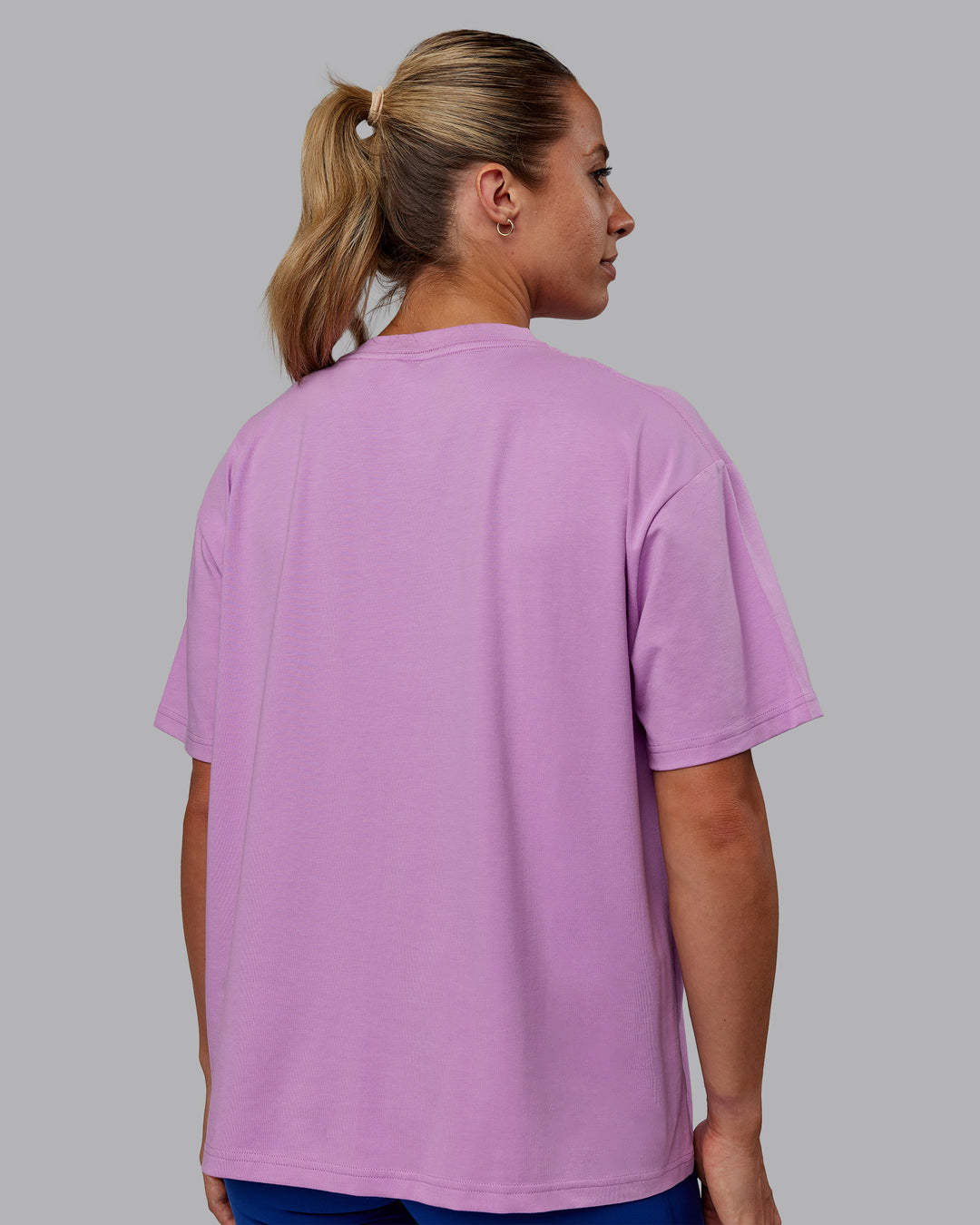 Woman wearing Go-To FLXCotton Oversized Tee - Light Violet-White - view 3