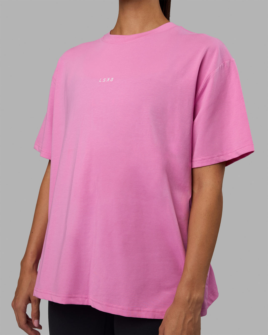 Woman wearing Go-To FLXCotton Oversized Tee - Spark Pink-White - view 5