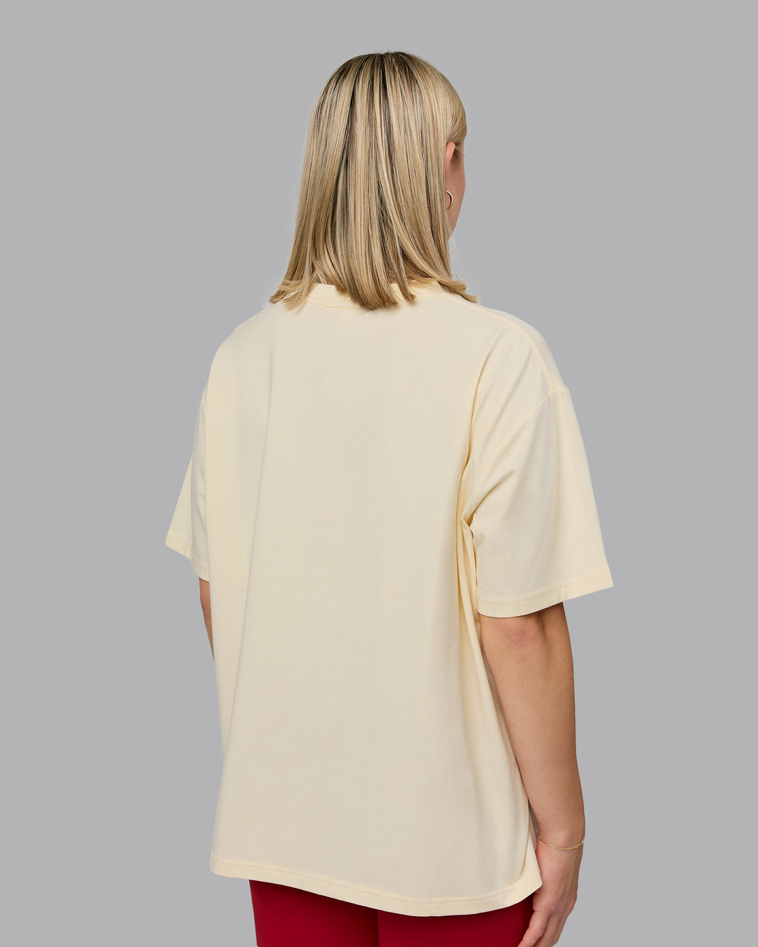 Woman wearing Go-To FLXCotton Oversized Tee - Ivory-Cherry Red - view 4