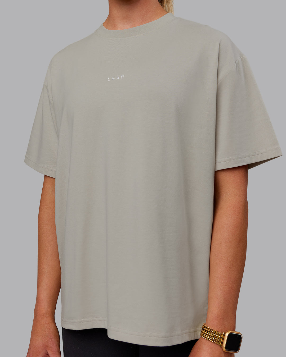 Woman wearing Go-To FLXCotton Oversized Tee - Shale Beige - view 5