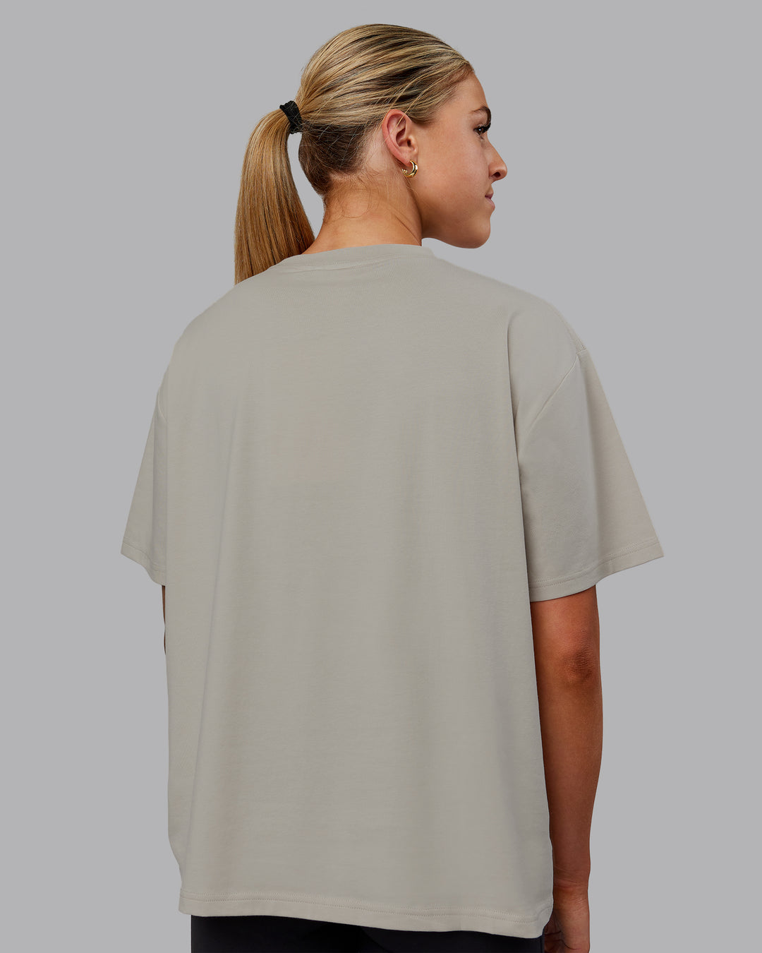 Woman wearing Go-To FLXCotton Oversized Tee - Shale Beige - view 4